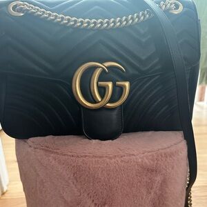 Gucci GG Marmont Top Handle Flap Bag Matelasse Leather Black